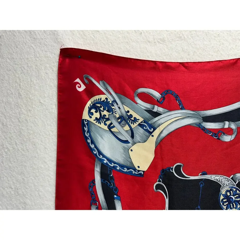 Pierre Cardin Vintage Designer Silk Scarf Equestrian Tack Print